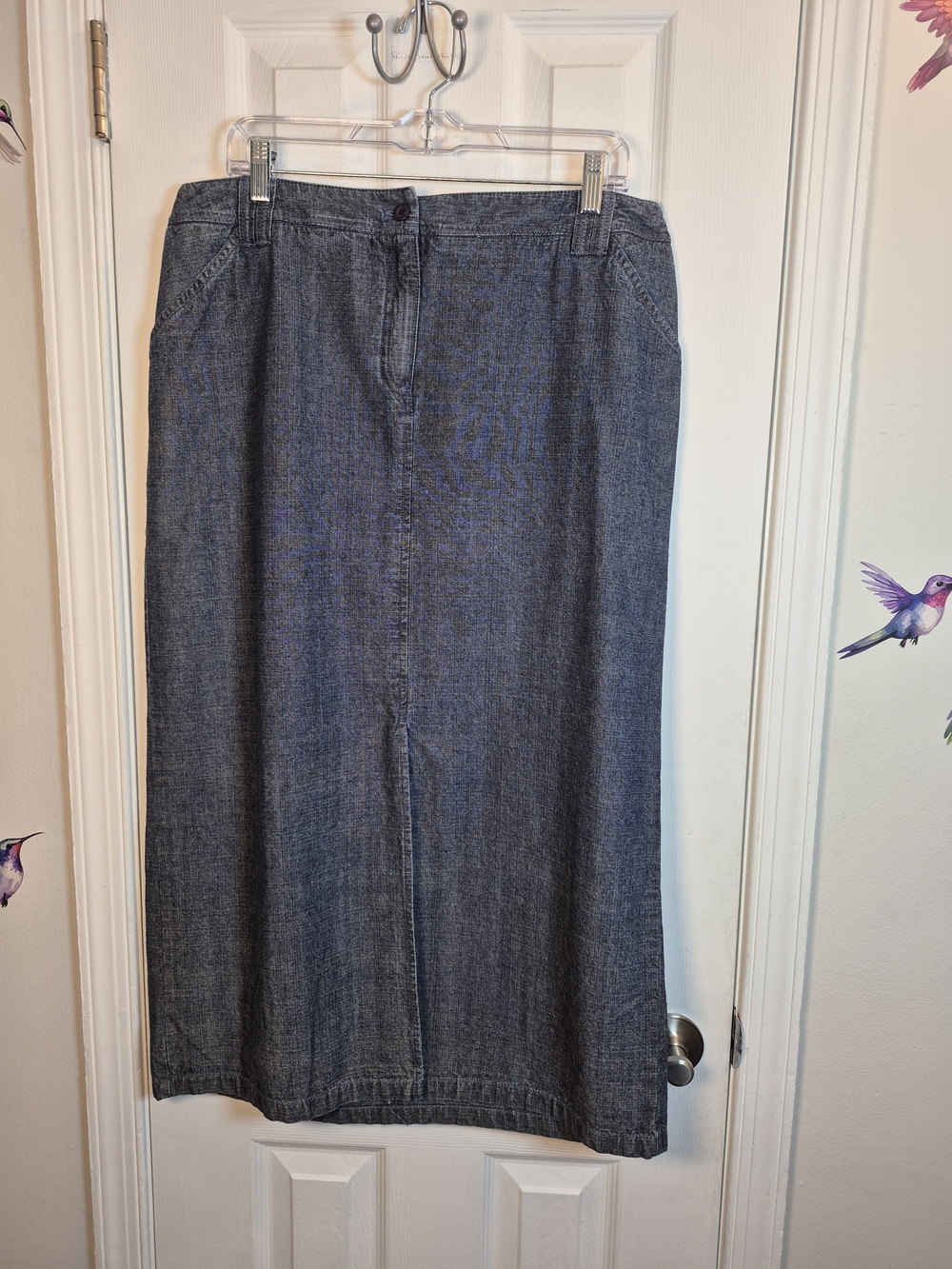 Jones Wear Sport Blue Cotton Chambray Denim Maxi Skirt Size 16 Y2K Long